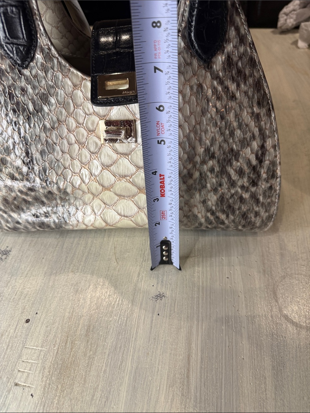 Brahmin Adrian Black Rockway Ivory and Black Embossed Python-Print Satchel - Picture 13 of 14